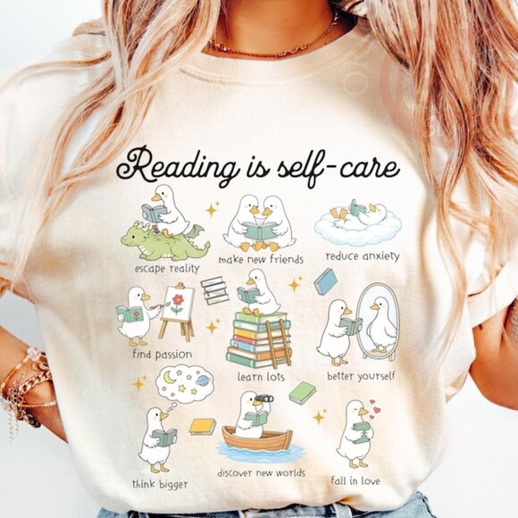 Tops - Reading Is Self Care Shirt, Teacher Reading Shirt, Book Lover Goose Shirt